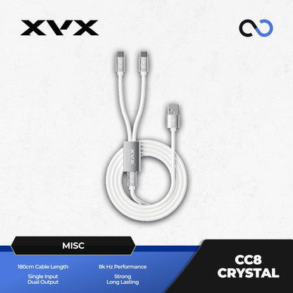 XVX CC8 Crystal Dual Output Braided RGB Cable 8k USB Type A to C 2 in 1 Mechanical Keyboard / Mouse Kabel Wire