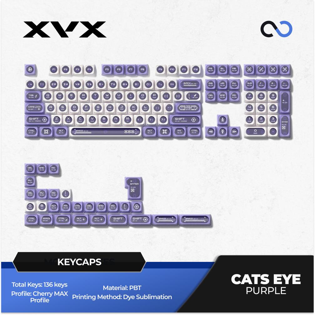 XVX Cats Eye Keycaps Purple Cherry MAX Profile Double Shot Dye sub Shine Through PBT Keycap 136-Keys