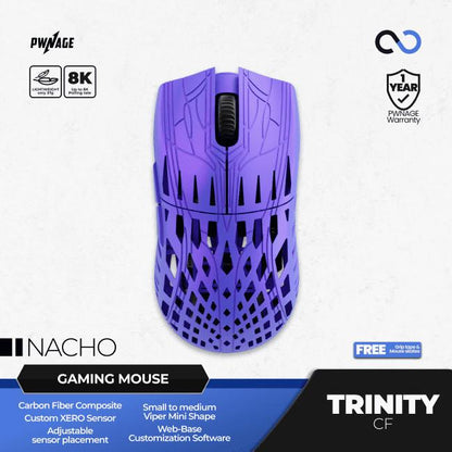 PWNAGE Trinity CF 8k Wireless Ultra Light Carbon Fiber Gaming Mouse Viper Mini Shape