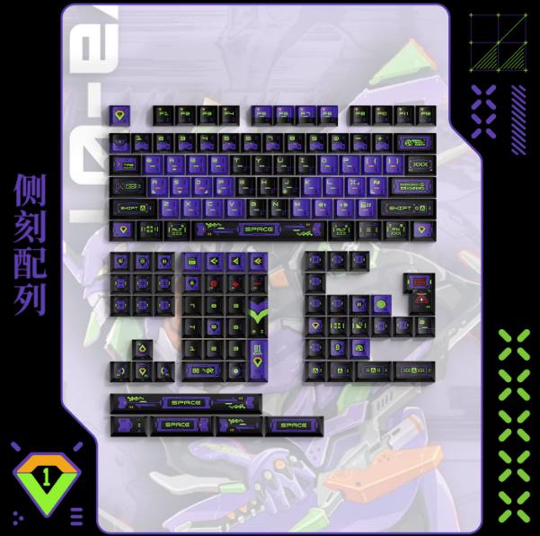 PIIFOX Completion Plan EVA-01 Side Engraving Keycaps Cherry Profile Dye Sub PBT+PC Keycap 135-Keys