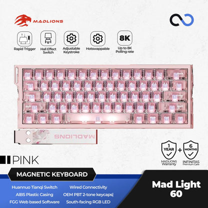 MADLIONS MAD LIGHT 60 HE 8K Hall Effect 60% Keyboard Rapid Trigger SOCD DKS Wooting Fierce Gaming Gear