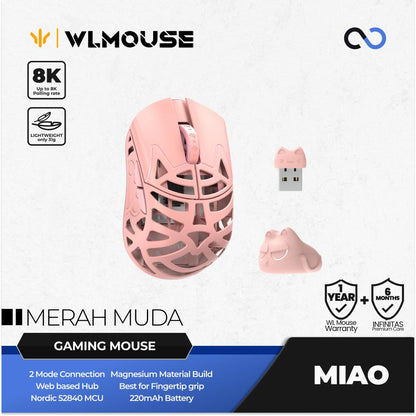 WLMouse Miao 8k Wireless Ultra Light Magnesium PAW3950 HS Finger tip Gaming Mouse