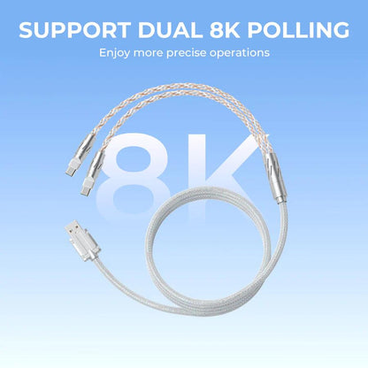 XVX CC8 Fabric Dual Output Braided RGB Cable 8k USB Type A to C 2 in 1 Mechanical Keyboard / Mouse Kabel Wire