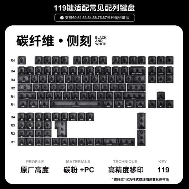 Titan Nation Carbon Fiber Keycaps Cherry Power Profile UV-Screen Printing PC Keycap 119-Keys