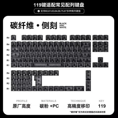 Titan Nation Carbon Fiber Keycaps Cherry Power Profile UV-Screen Printing PC Keycap 119-Keys