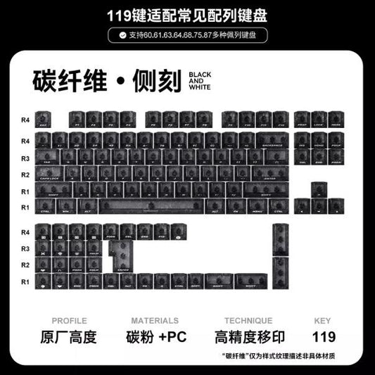 Titan Nation Carbon Fiber Keycaps Cherry Power Profile UV-Screen Printing PC Keycap 119-Keys