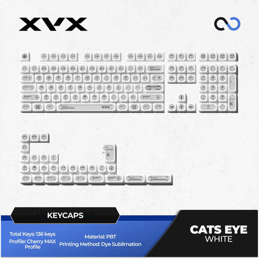 XVX Cats Eye White Keycaps Cherry MAX Profile Double Shot Dye sub Shine Through PBT Keycap 136-Keys