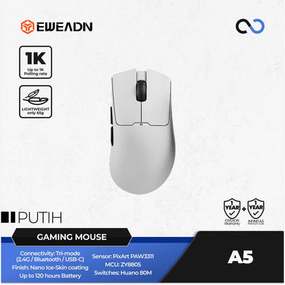 EWEADN A5 Wireless Light Weight PAW3311 Ergonomic Gaming Mouse Deathadder V3 Shape