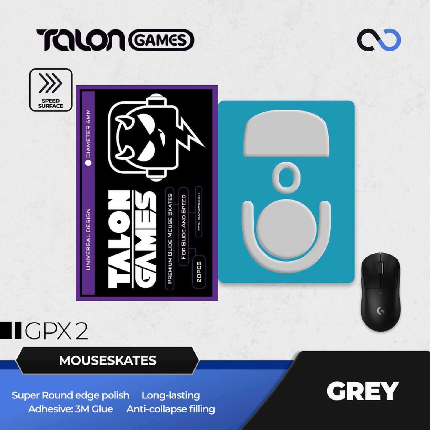 TALONGAMES G Pro X Superlight 2 / GPX 2 Mouse Feet / Mouse Skate PTFE for Cloth Mouse pad