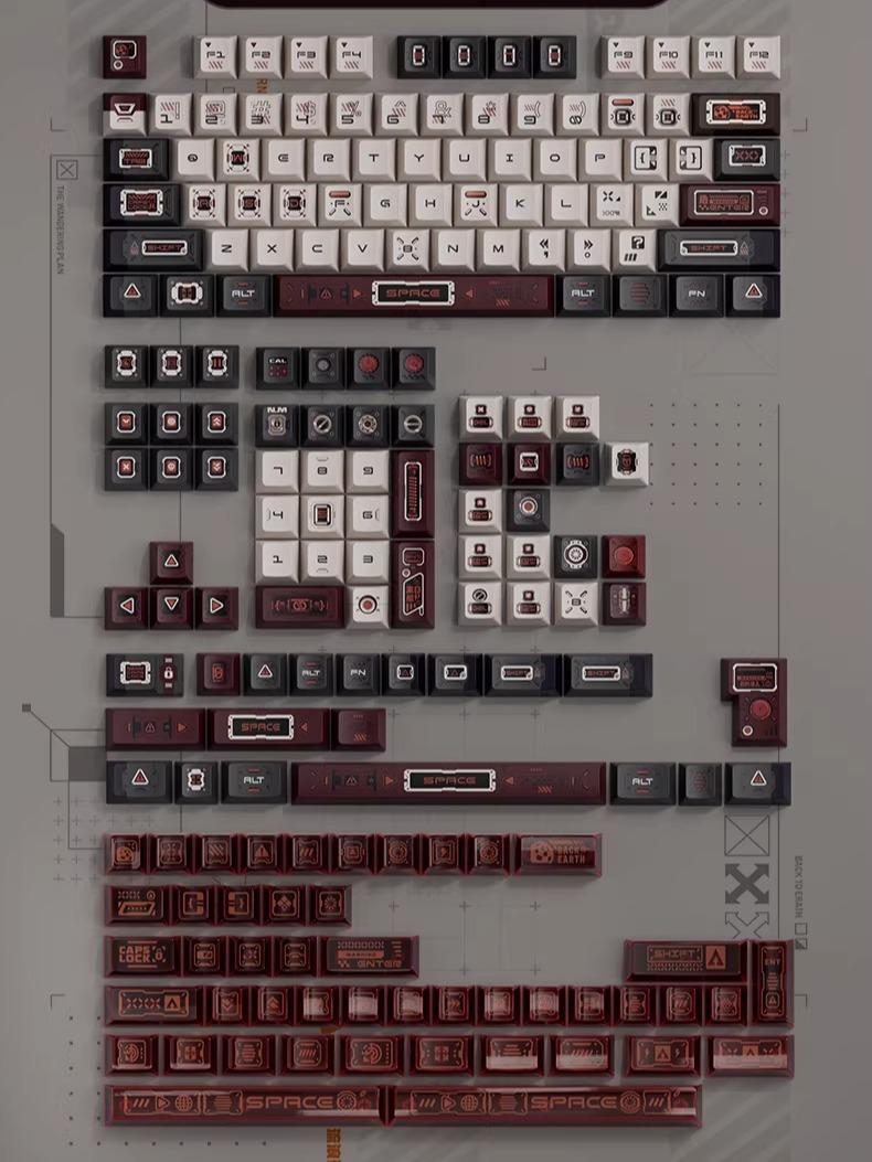 PIIFOX Moon Landing Program Side Engraving Keycaps Cherry Profile Dye Sub PBT+PC Keycap 183-Keys
