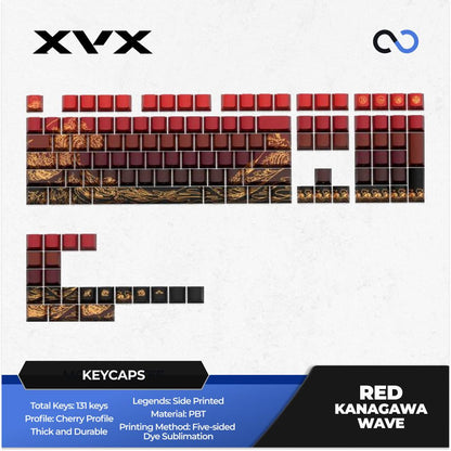 XVX Red Kanagawa Wave Keycaps Cherry Profile Dye sub Shine Through PBT Keycap 131-Keys