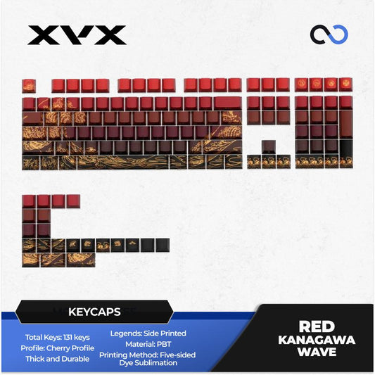 XVX Red Kanagawa Wave Keycaps Cherry Profile Dye sub Shine Through PBT Keycap 131-Keys