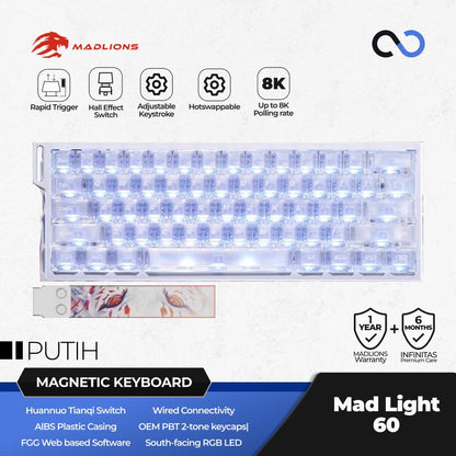 MADLIONS MAD LIGHT 60 HE 8K Hall Effect 60% Keyboard Rapid Trigger SOCD DKS Wooting Fierce Gaming Gear